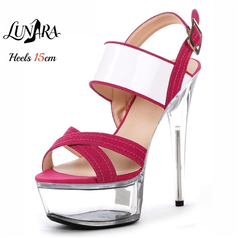 Clear Strap Heel - 15cm/6Inch Clear Platform Stiletto Sandals Pink