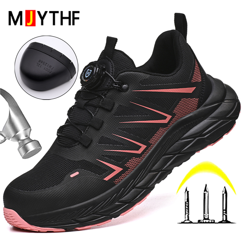 Mesh Sneaker Women - Rotate Button Women Safety Shoes Lightweight