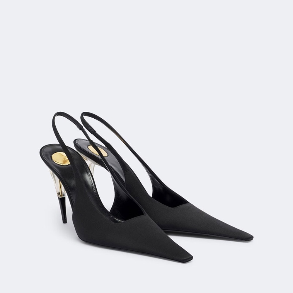 Clear Strap Heel - Women Satin Pointed‑Toe Stiletto Pumps with